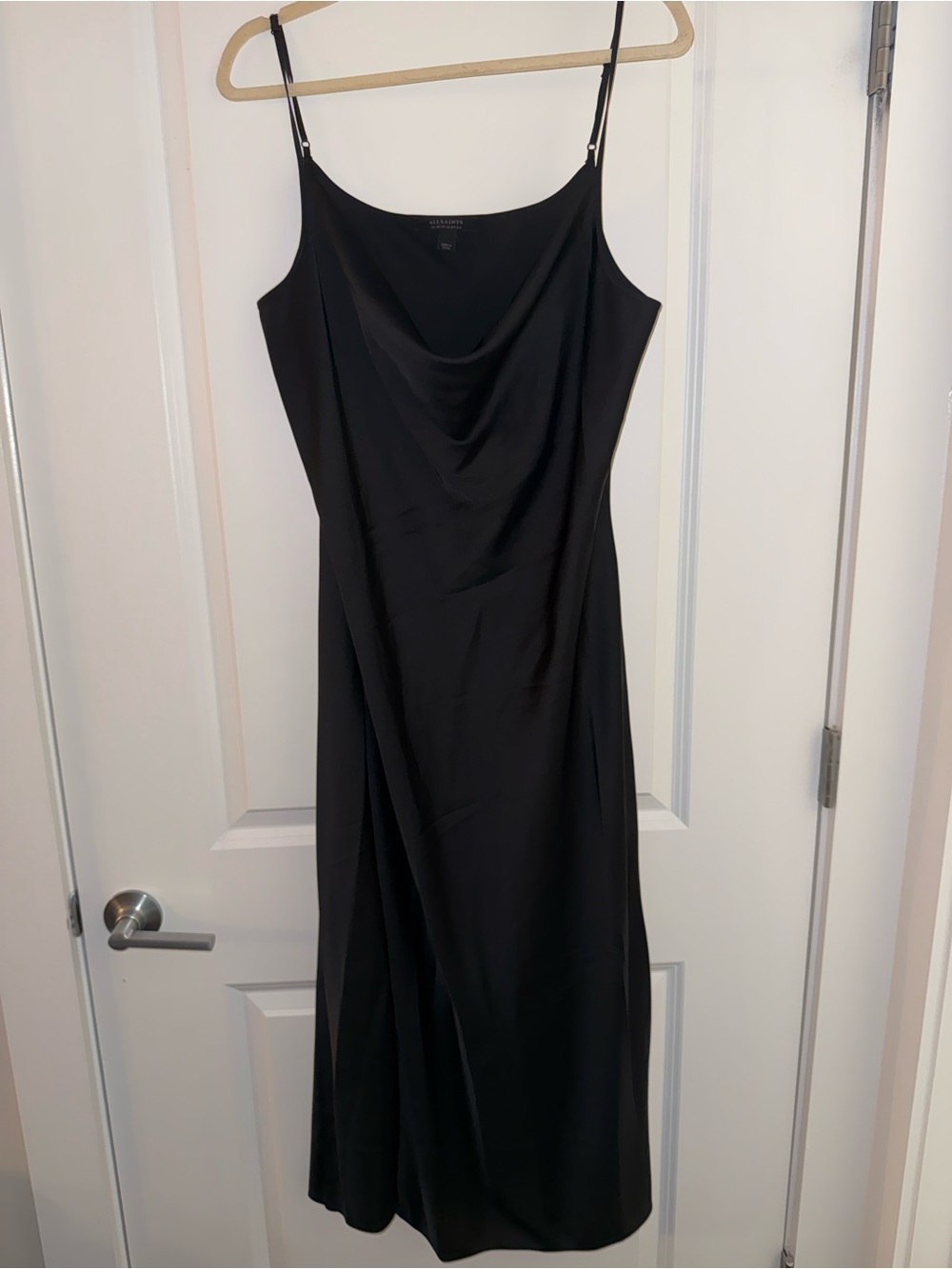 AllSaints Black Cowl Neck Maxi Slip Dress
